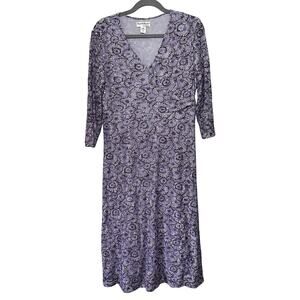 NorthStyle Dress Womens Medium Purple Floral Lace Ruched Midi Fairy‎ Stretch Y2k